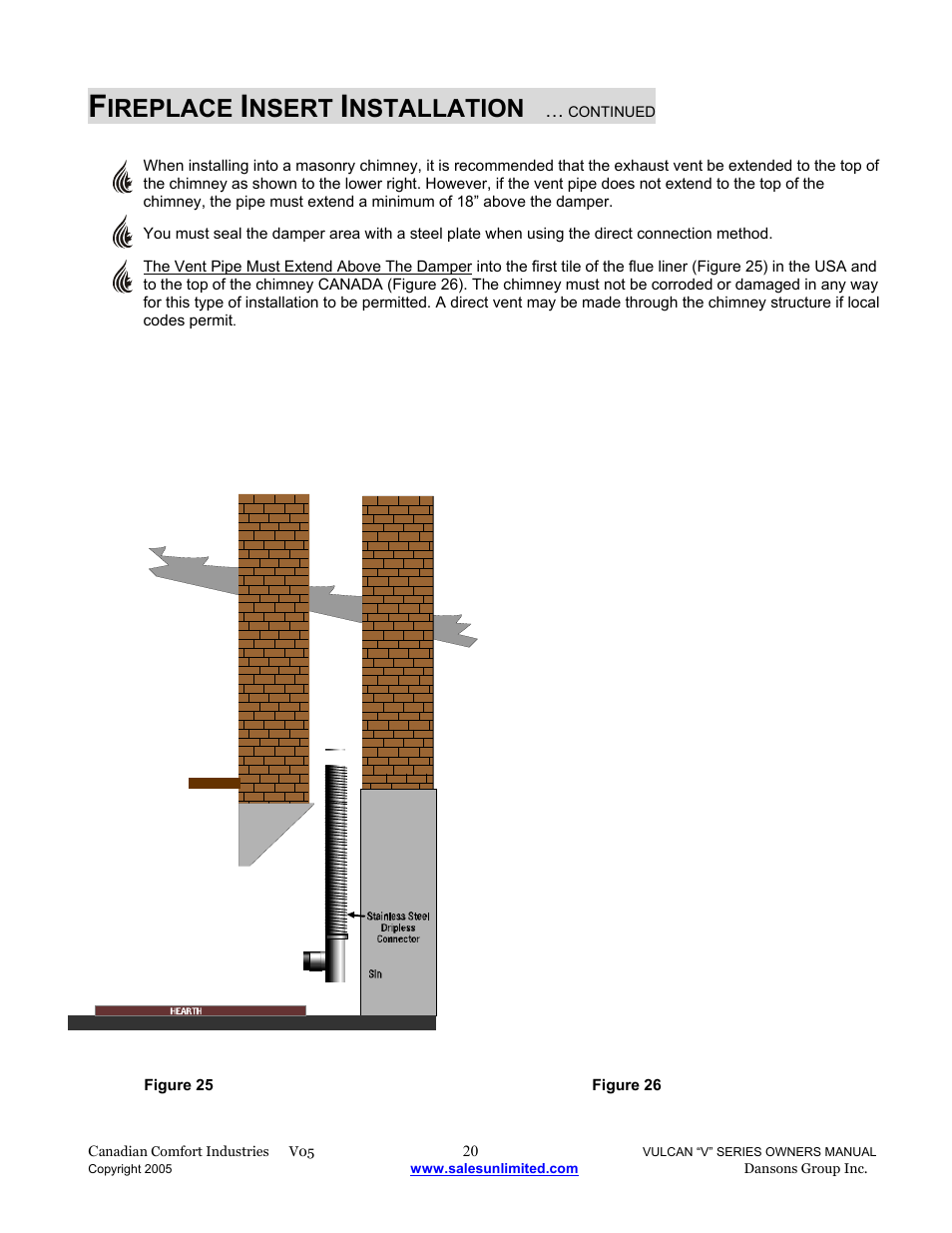 Ireplace, Nsert, Nstallation | Dansons V-50 User Manual | Page 20 / 40
