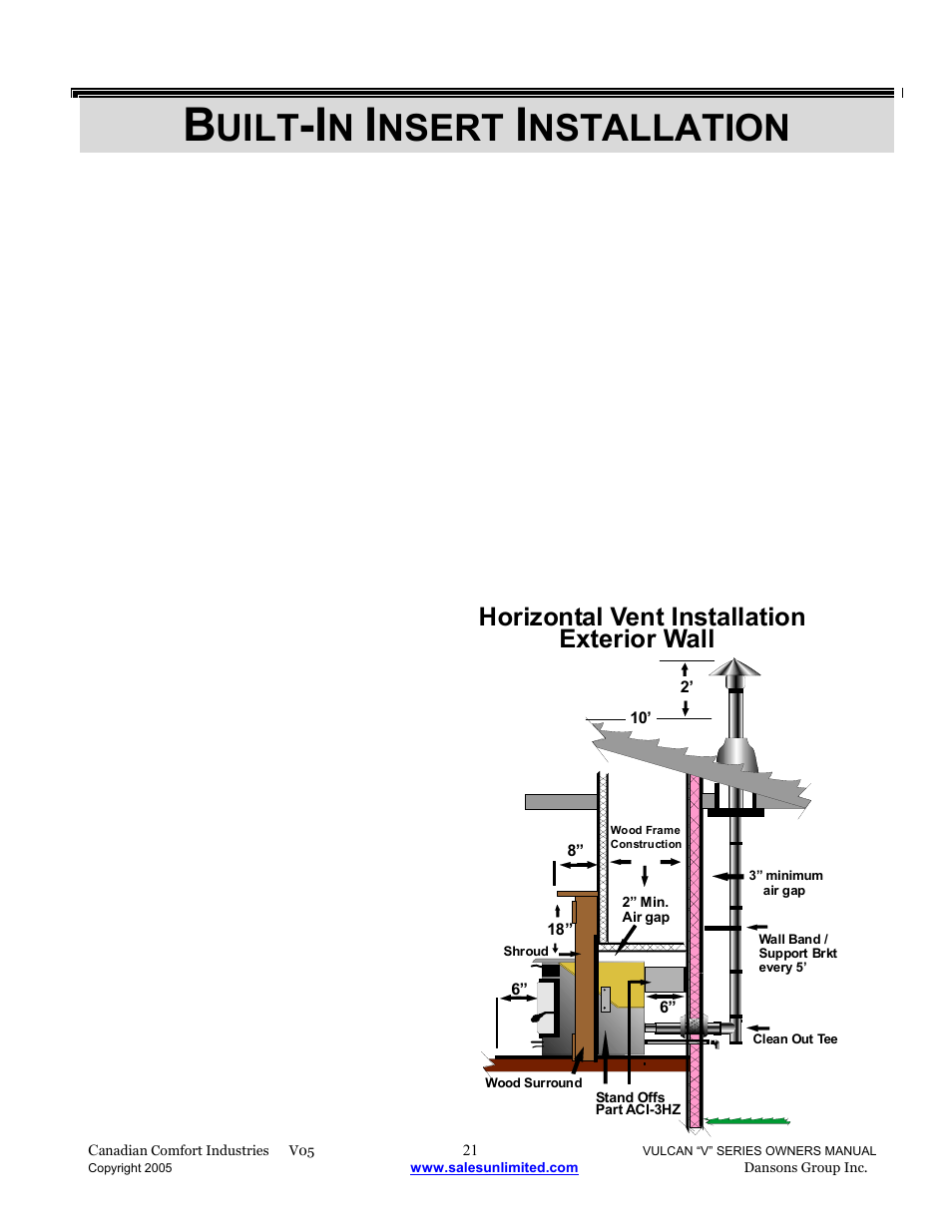 Uilt, Nsert, Nstallation | Horizontal vent installation exterior wall | Dansons V-50 User Manual | Page 21 / 40