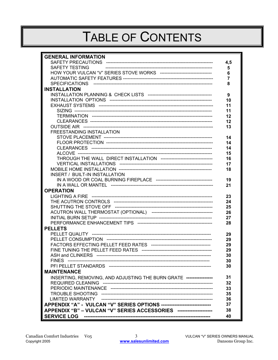 Able of, Ontents | Dansons V-50 User Manual | Page 3 / 40