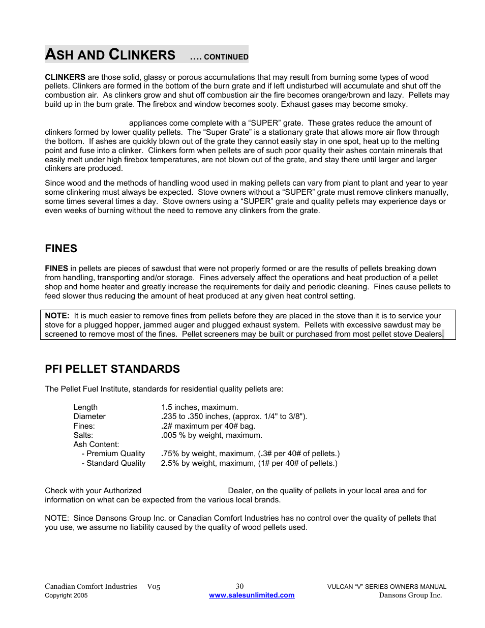 Sh and, Linkers, Fines | Pfi pellet standards | Dansons V-50 User Manual | Page 30 / 40