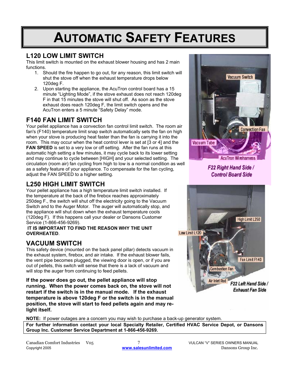 Utomatic, Afety, Eatures | Dansons V-50 User Manual | Page 7 / 40
