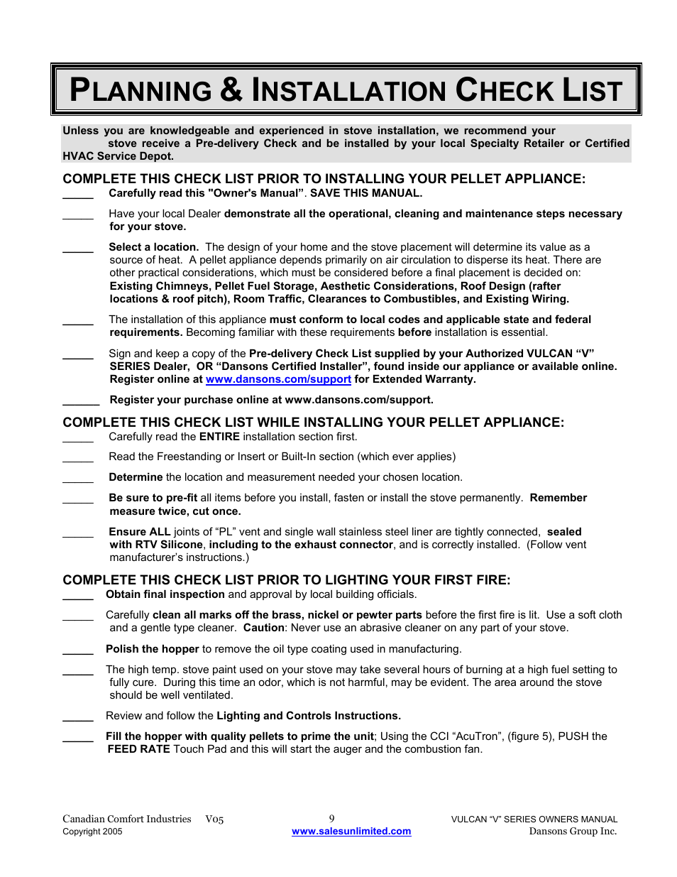 Lanning, Nstallation, Heck | Dansons V-50 User Manual | Page 9 / 40