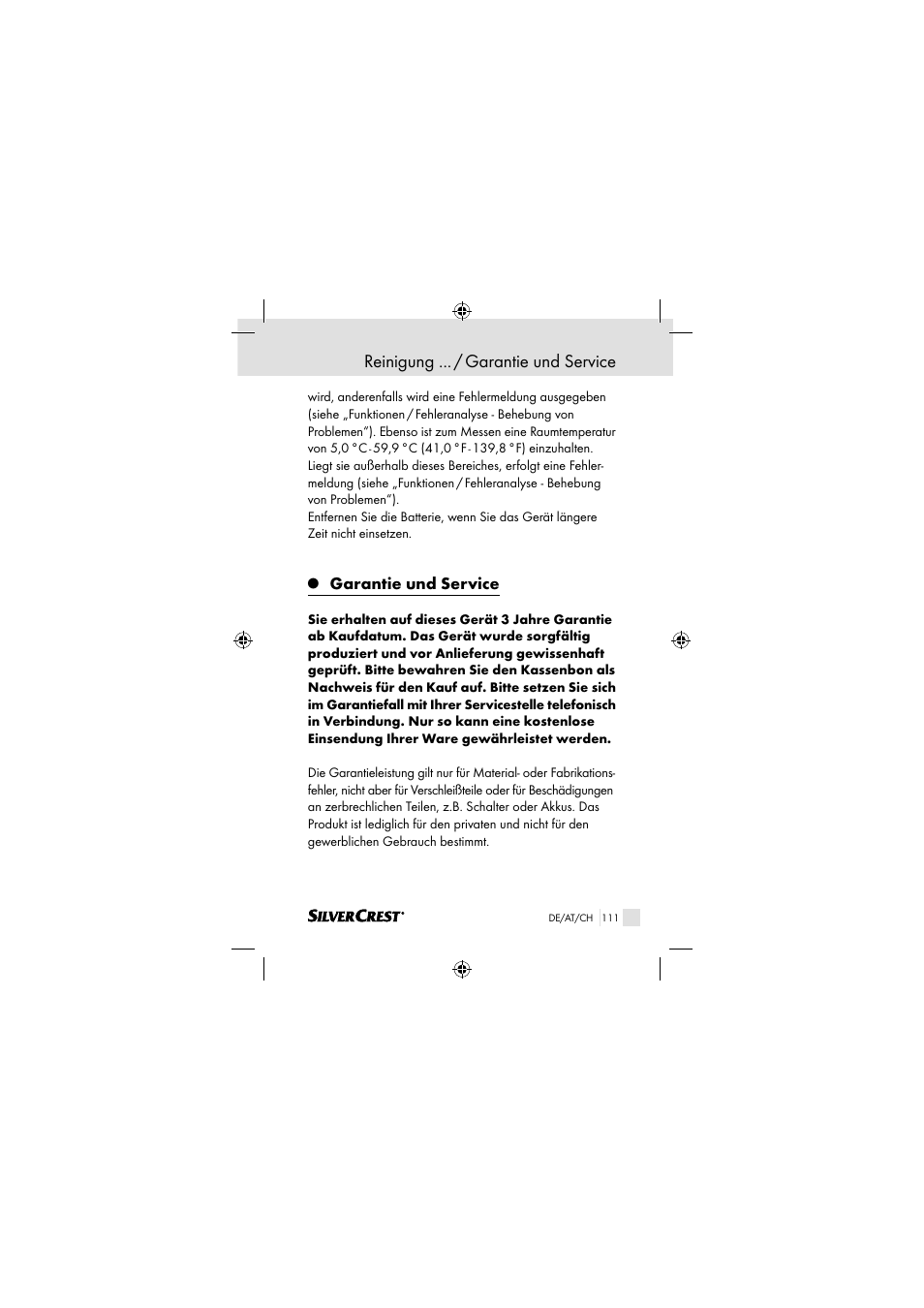 Reinigung ... / garantie und service, Garantie und service | Silvercrest SSOT 6 B2 User Manual | Page 111 / 117