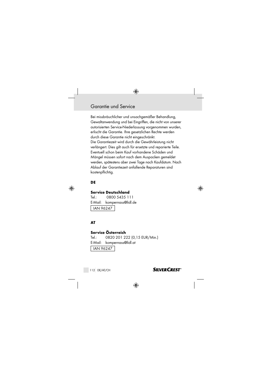 Garantie und service | Silvercrest SSOT 6 B2 User Manual | Page 112 / 117