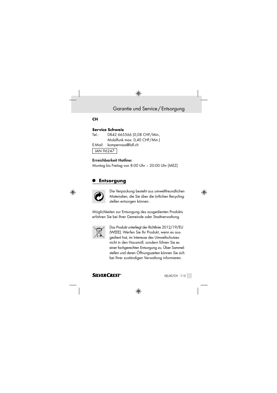 Garantie und service / entsorgung, Entsorgung | Silvercrest SSOT 6 B2 User Manual | Page 113 / 117