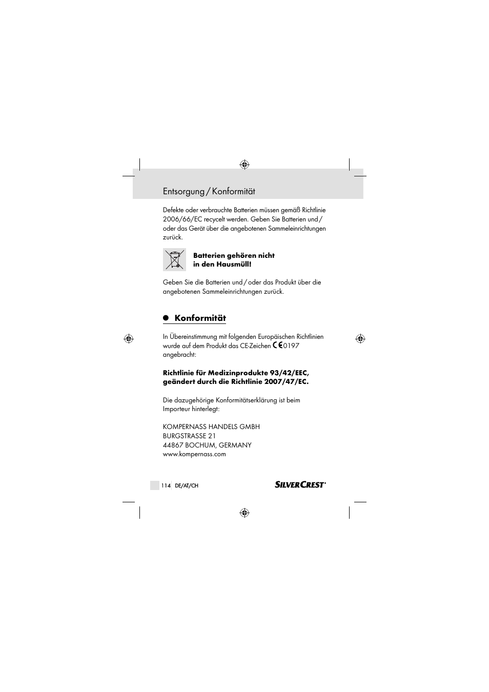 Entsorgung / konformität, Konformität | Silvercrest SSOT 6 B2 User Manual | Page 114 / 117