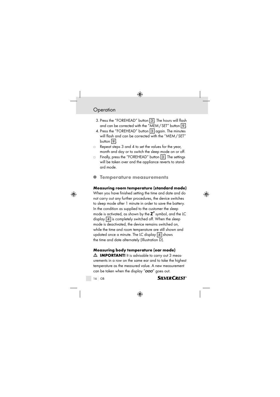Operation, Temperature measurements | Silvercrest SSOT 6 B2 User Manual | Page 16 / 117