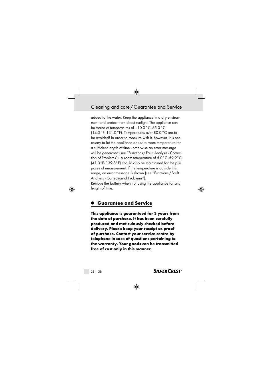 Cleaning and care / guarantee and service, Guarantee and service | Silvercrest SSOT 6 B2 User Manual | Page 28 / 117