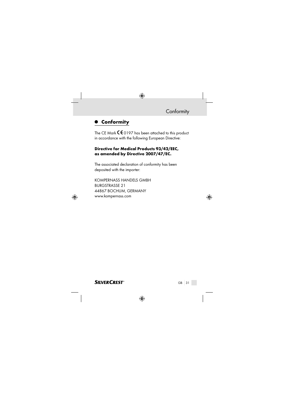 Conformity | Silvercrest SSOT 6 B2 User Manual | Page 31 / 117