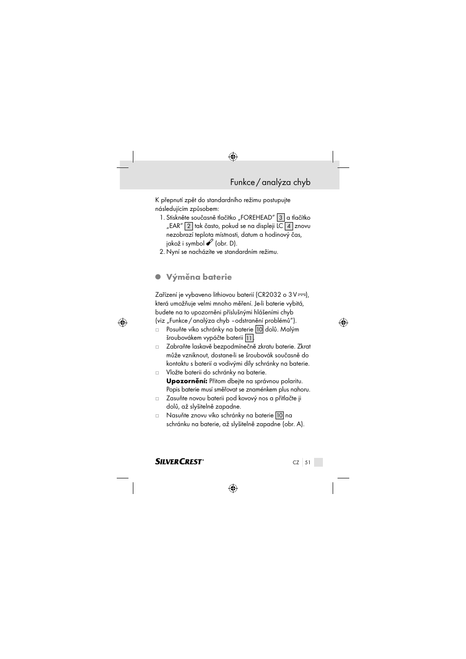Funkce / analýza chyb, Výměna baterie | Silvercrest SSOT 6 B2 User Manual | Page 51 / 117