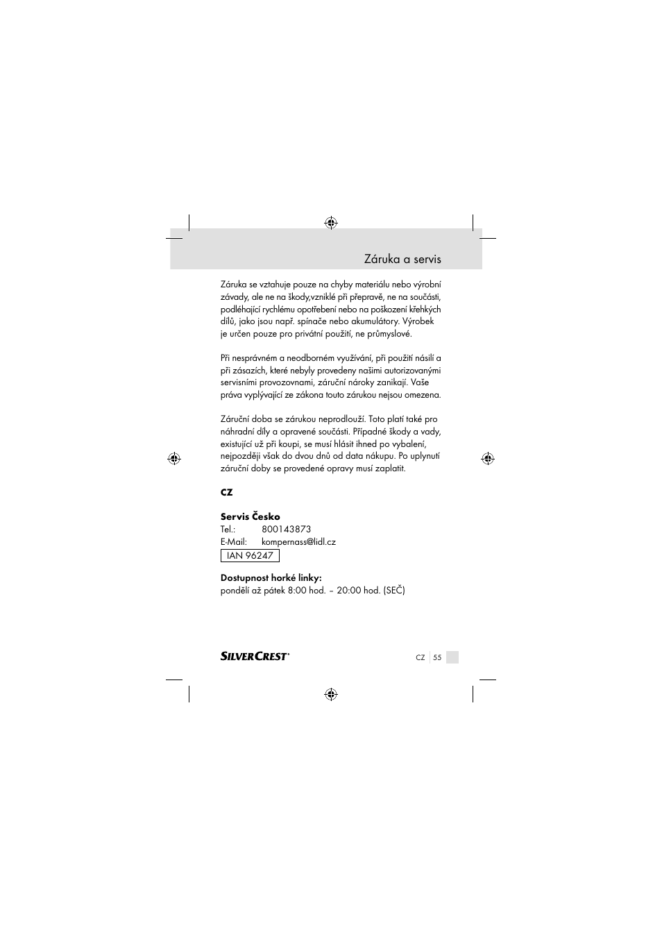 Záruka a servis | Silvercrest SSOT 6 B2 User Manual | Page 55 / 117