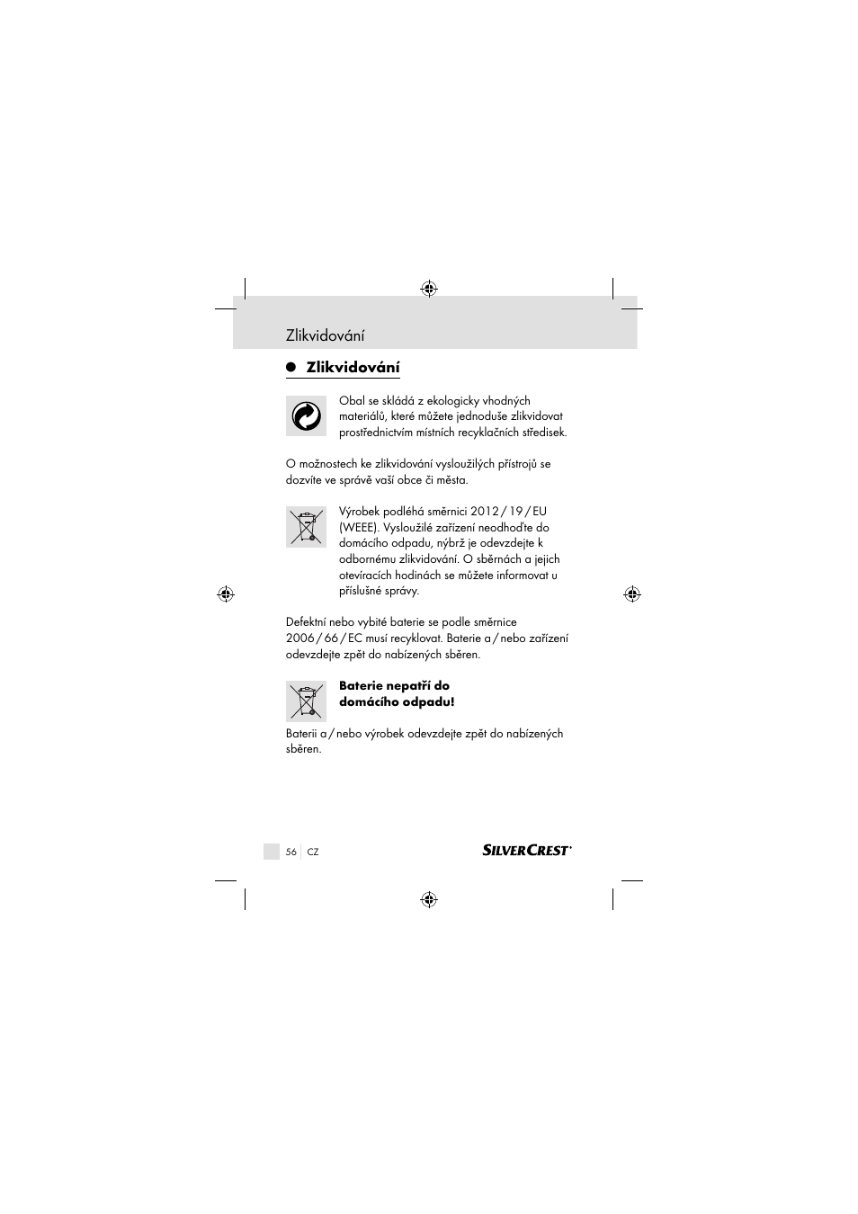 Zlikvidování | Silvercrest SSOT 6 B2 User Manual | Page 56 / 117