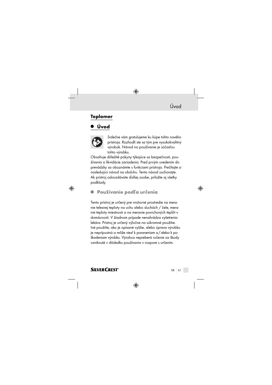 Úvod, Teplomer, Používanie podľa určenia | Silvercrest SSOT 6 B2 User Manual | Page 61 / 117