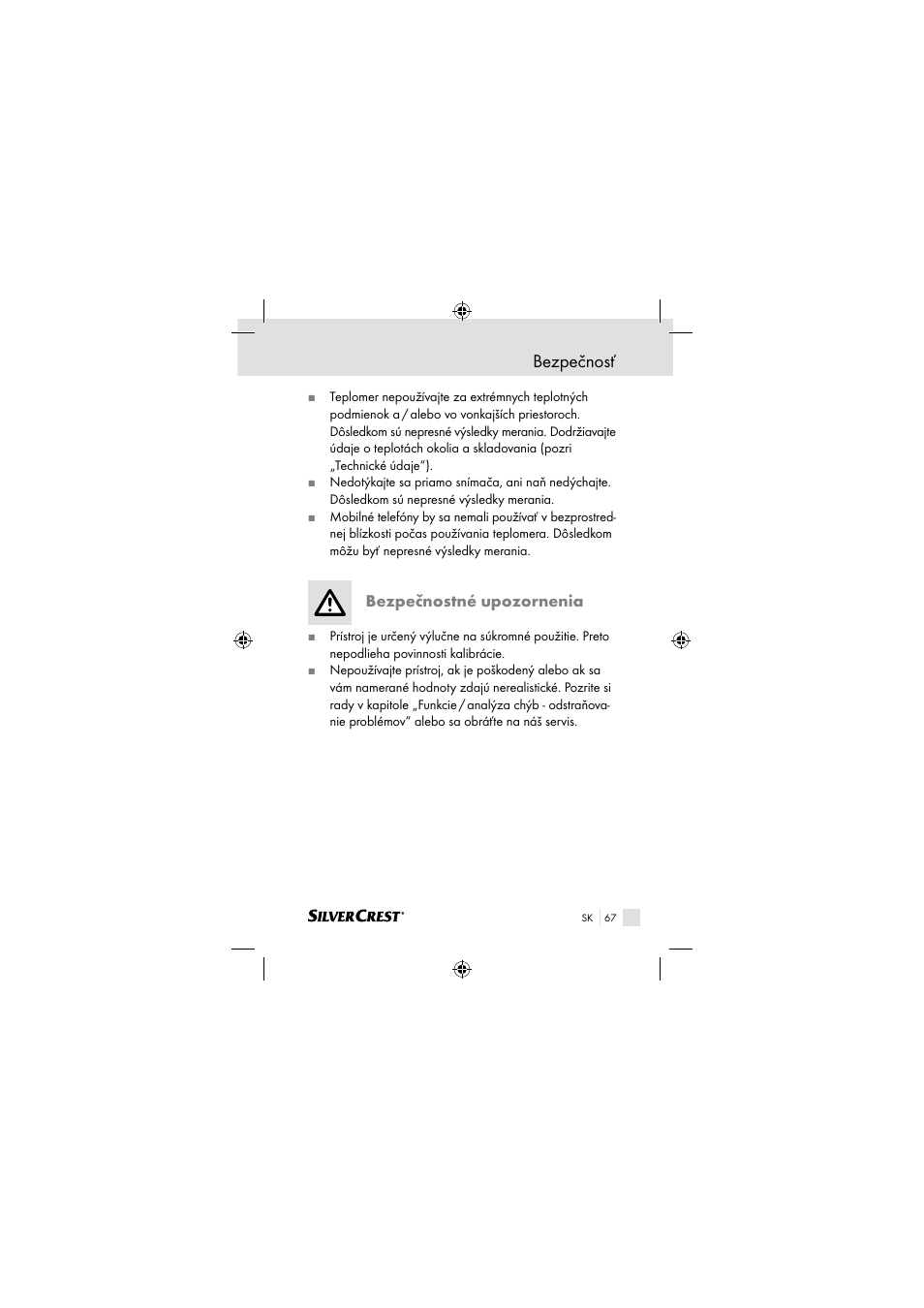 Bezpečnosť, Bezpečnostné upozornenia | Silvercrest SSOT 6 B2 User Manual | Page 67 / 117