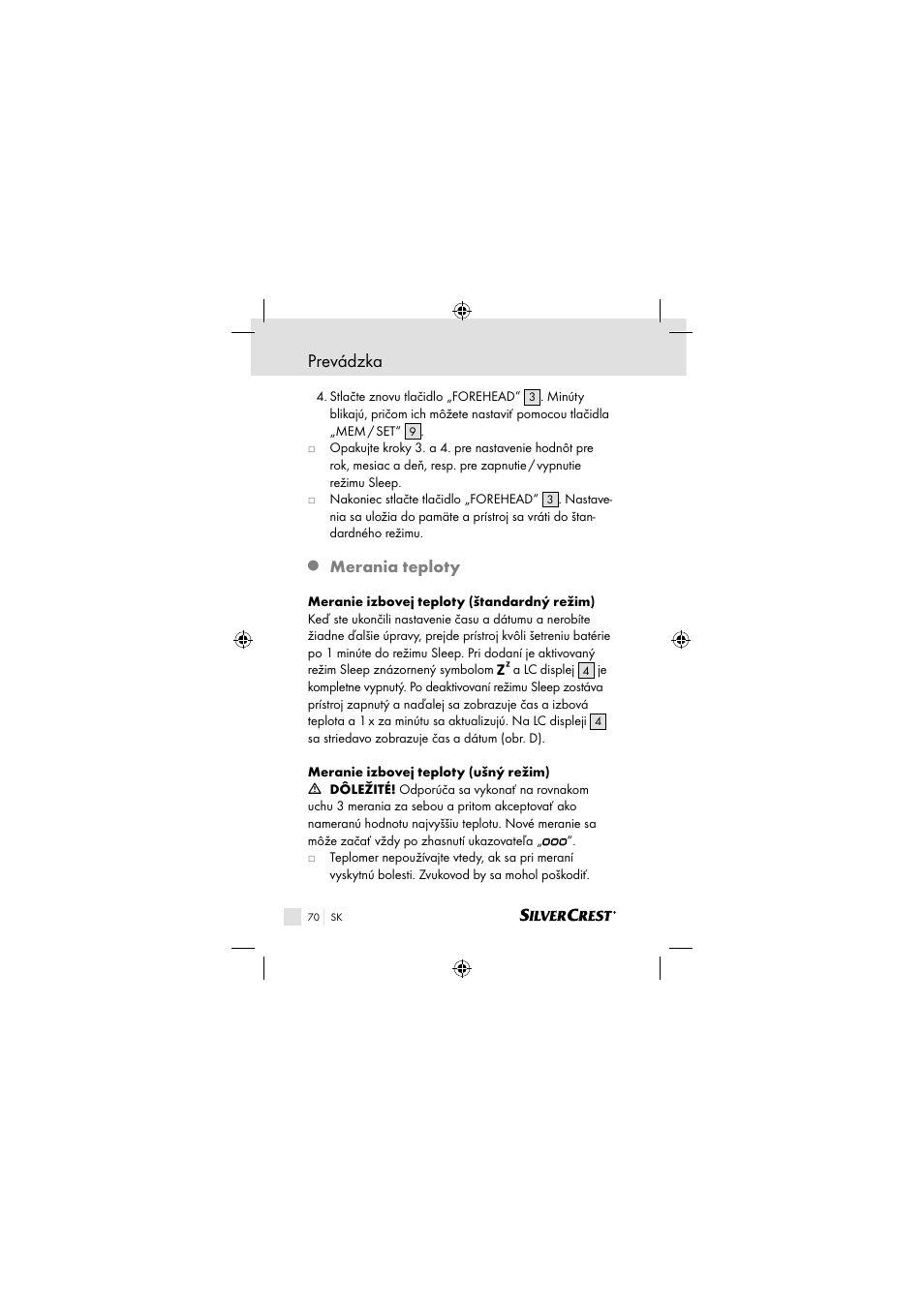 Prevádzka, Merania teploty | Silvercrest SSOT 6 B2 User Manual | Page 70 / 117