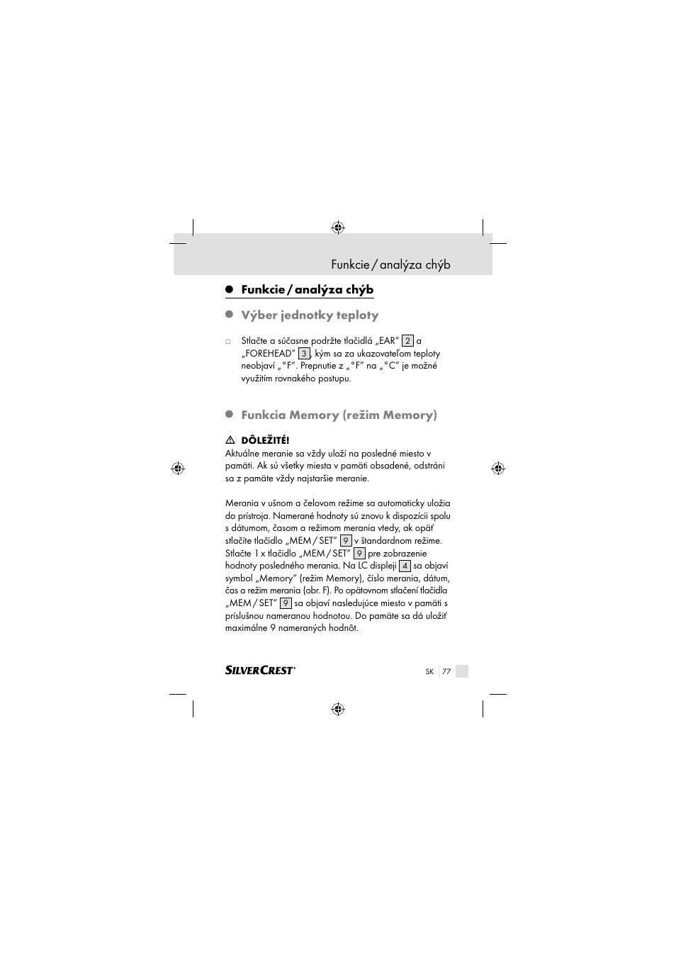 Funkcie / analýza chýb, Výber jednotky teploty | Silvercrest SSOT 6 B2 User Manual | Page 77 / 117