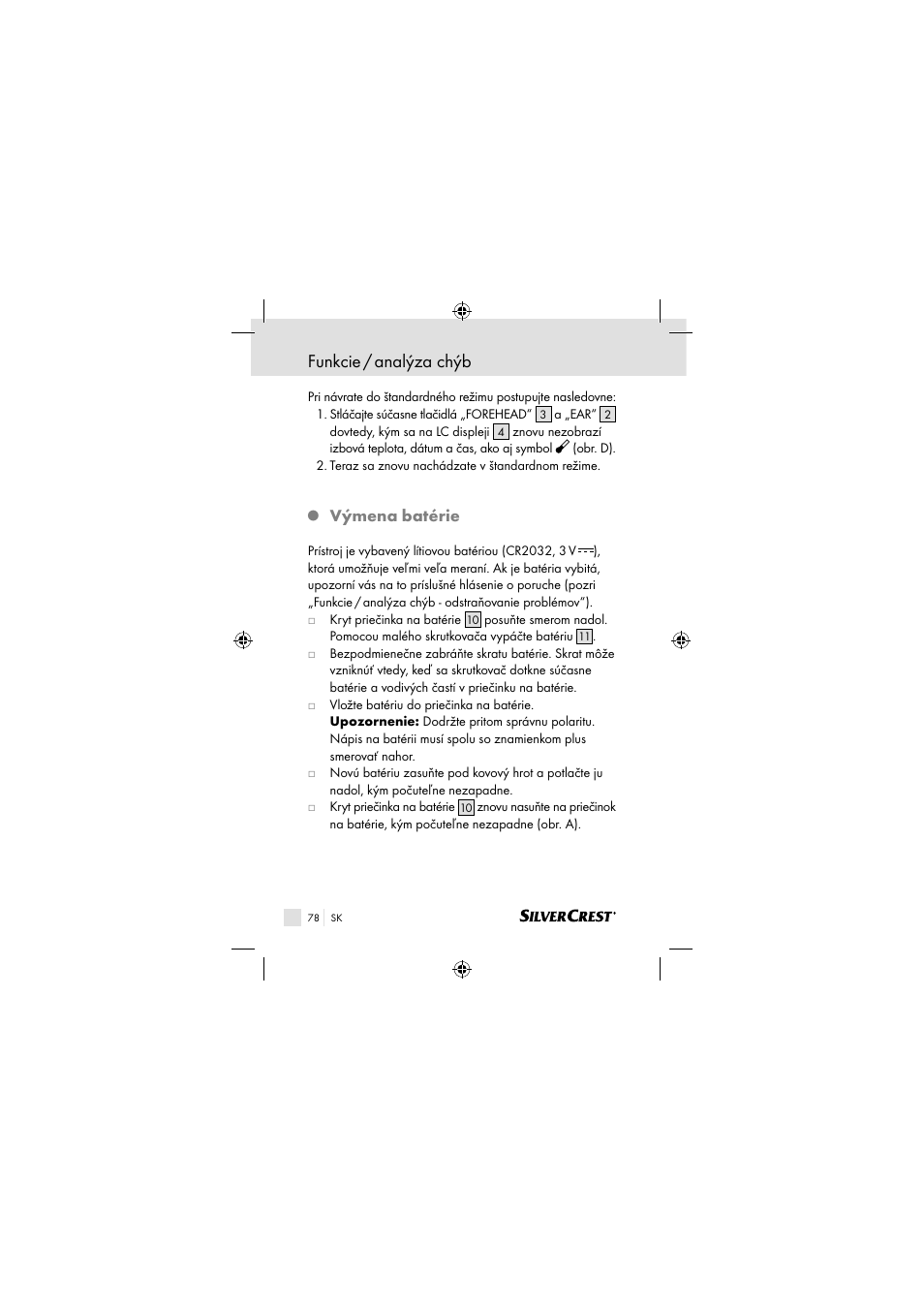 Funkcie / analýza chýb, Výmena batérie | Silvercrest SSOT 6 B2 User Manual | Page 78 / 117