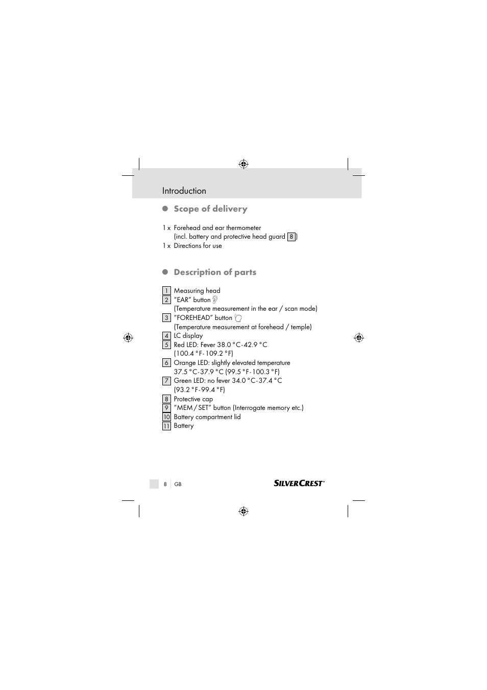 Introduction, Scope of delivery, Description of parts | Silvercrest SSOT 6 B2 User Manual | Page 8 / 117
