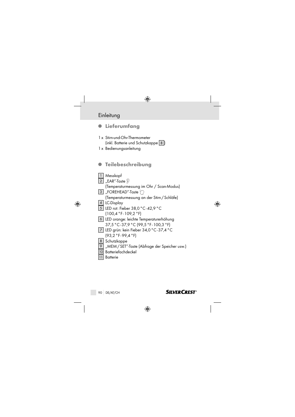 Einleitung, Lieferumfang, Teilebeschreibung | Silvercrest SSOT 6 B2 User Manual | Page 90 / 117