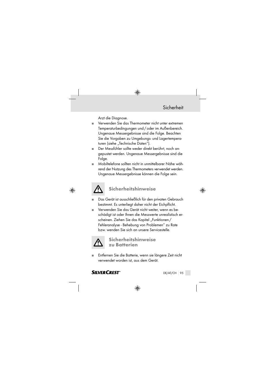 Sicherheit, Sicherheitshinweise, Sicherheitshinweise zu batterien | Silvercrest SSOT 6 B2 User Manual | Page 95 / 117