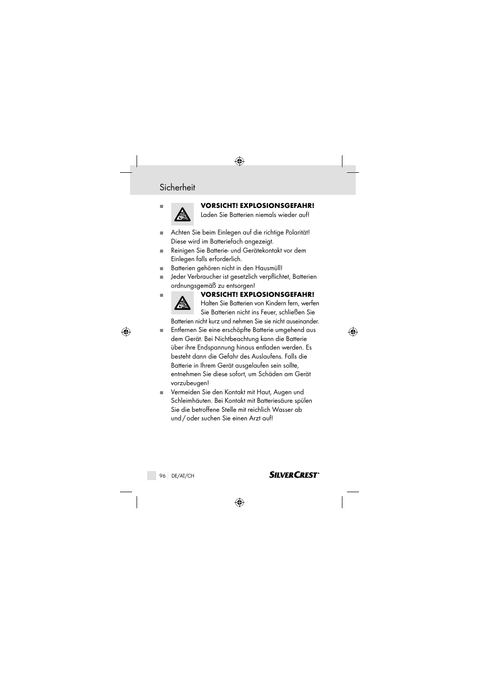 Sicherheit | Silvercrest SSOT 6 B2 User Manual | Page 96 / 117