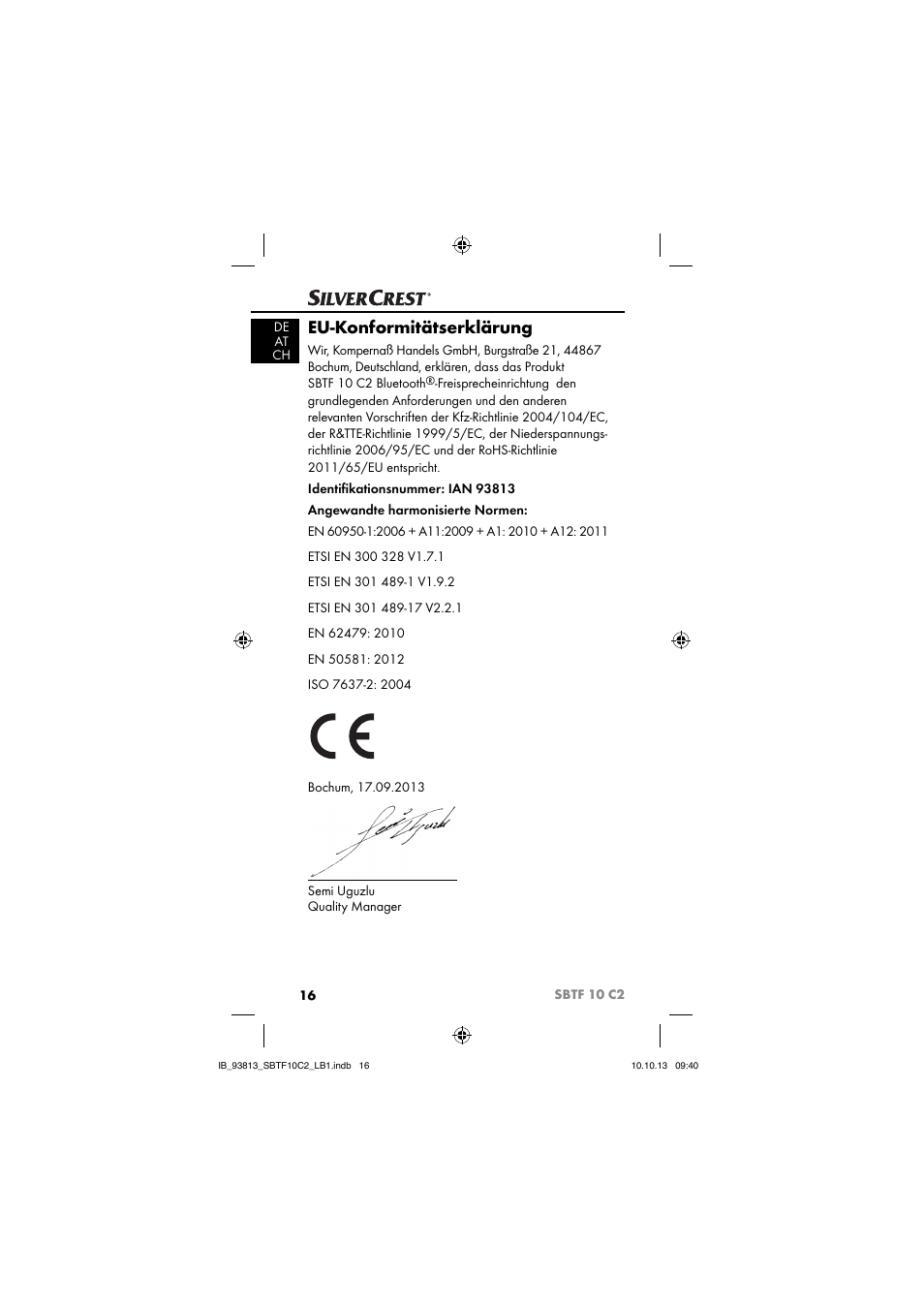 Eu-konformitätserklärung | Silvercrest SBTF 10 C2 User Manual | Page 19 / 69