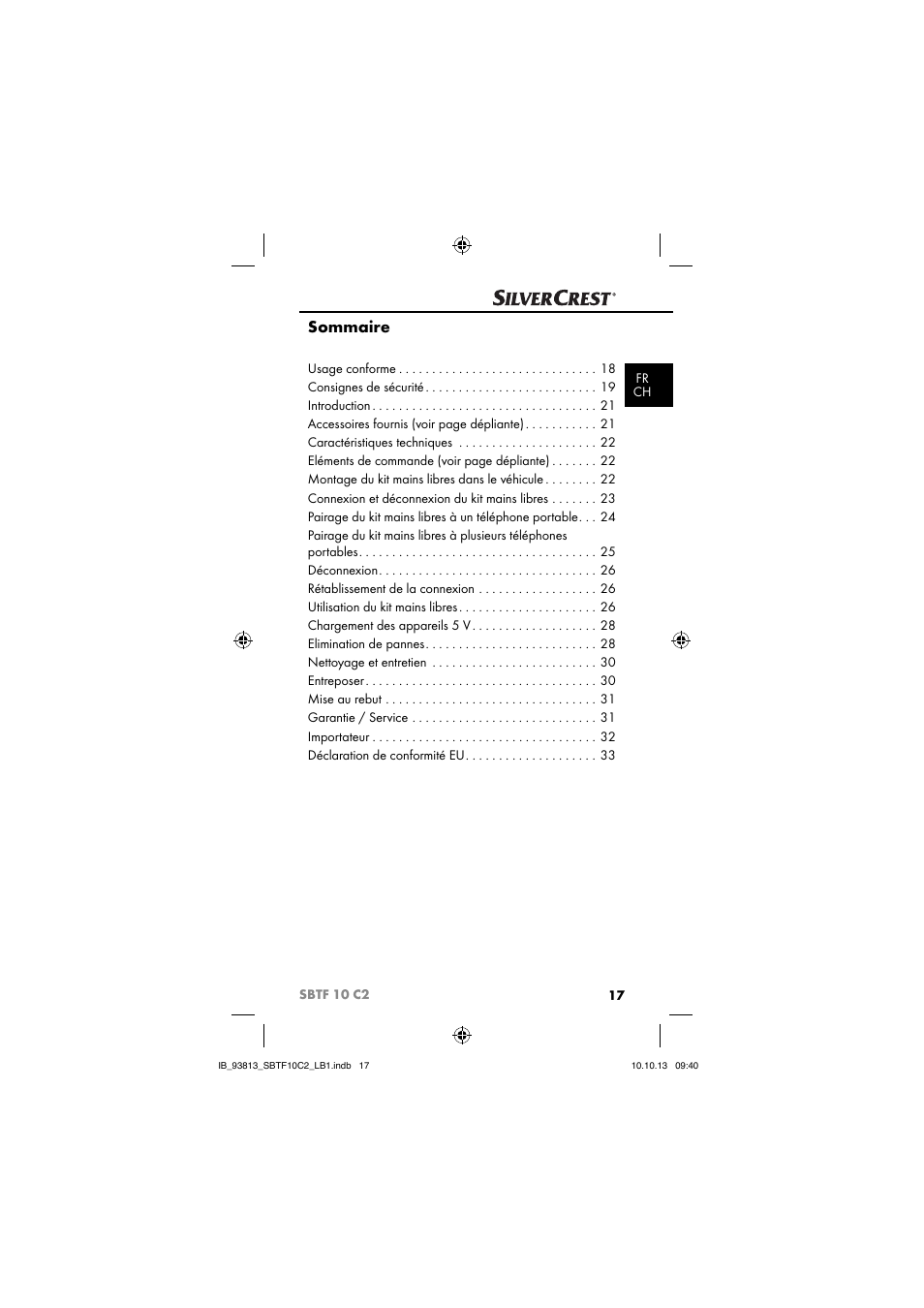 Sommaire | Silvercrest SBTF 10 C2 User Manual | Page 20 / 69