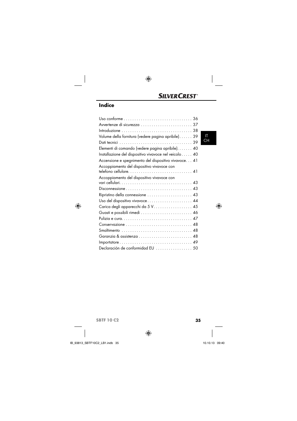 Indice | Silvercrest SBTF 10 C2 User Manual | Page 38 / 69
