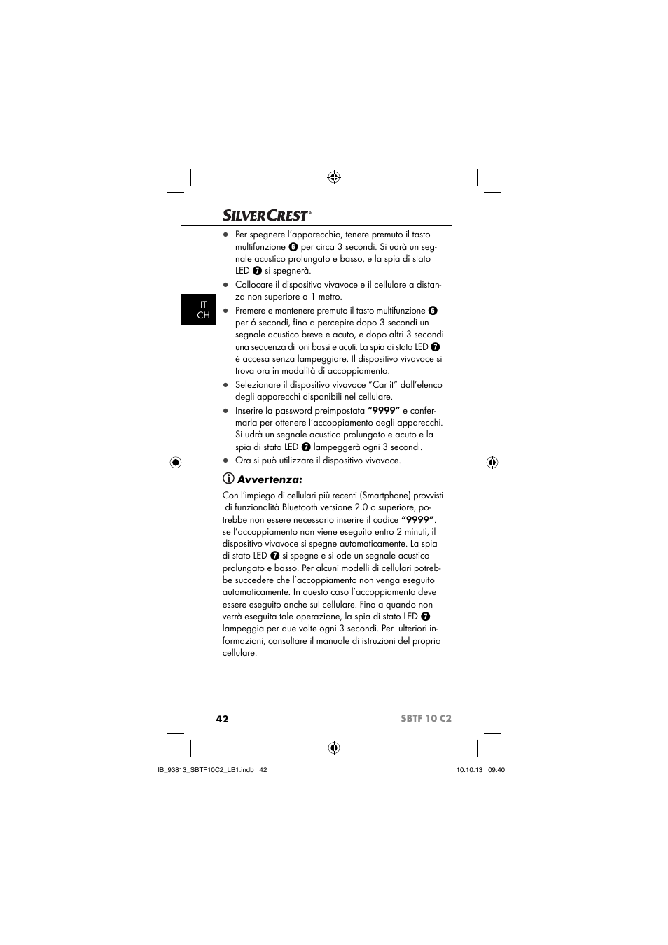Avvertenza | Silvercrest SBTF 10 C2 User Manual | Page 45 / 69