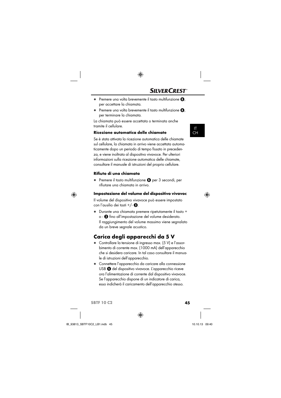 Carica degli apparecchi da 5 v | Silvercrest SBTF 10 C2 User Manual | Page 48 / 69