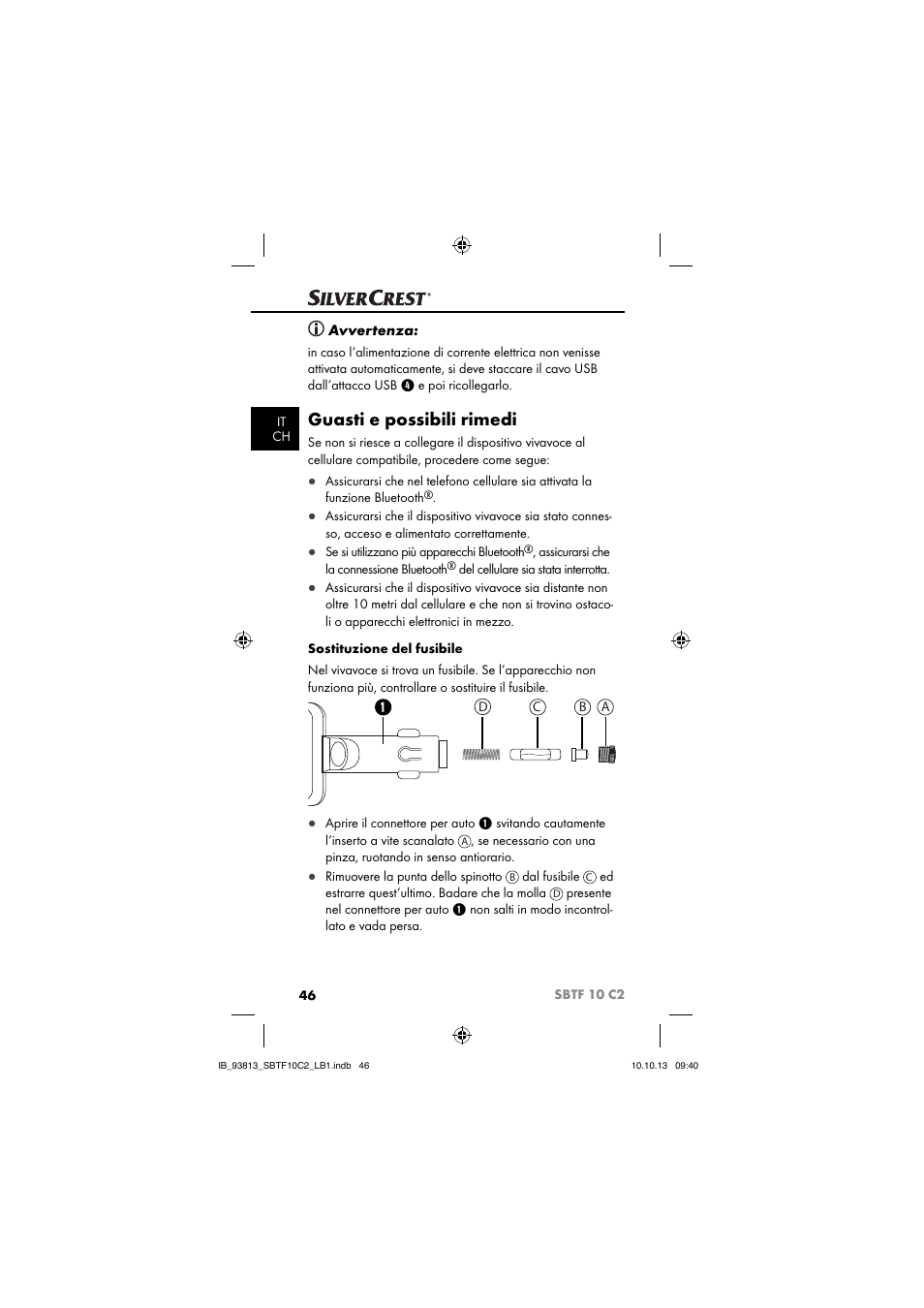 Guasti e possibili rimedi, Avvertenza | Silvercrest SBTF 10 C2 User Manual | Page 49 / 69