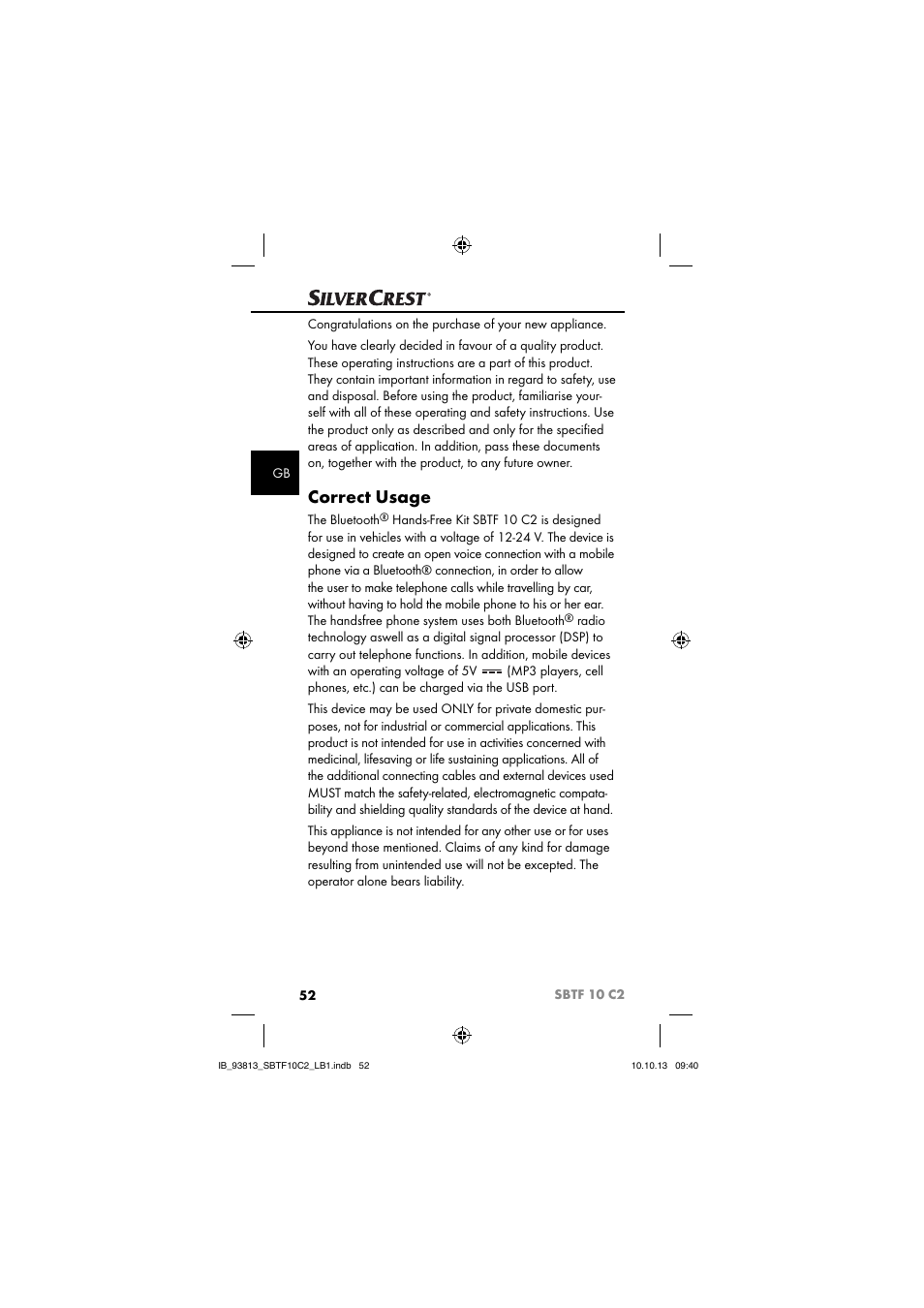 Correct usage | Silvercrest SBTF 10 C2 User Manual | Page 55 / 69