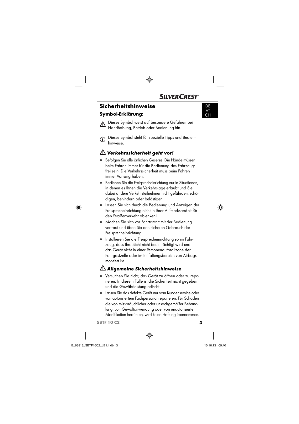 Sicherheitshinweise | Silvercrest SBTF 10 C2 User Manual | Page 6 / 69