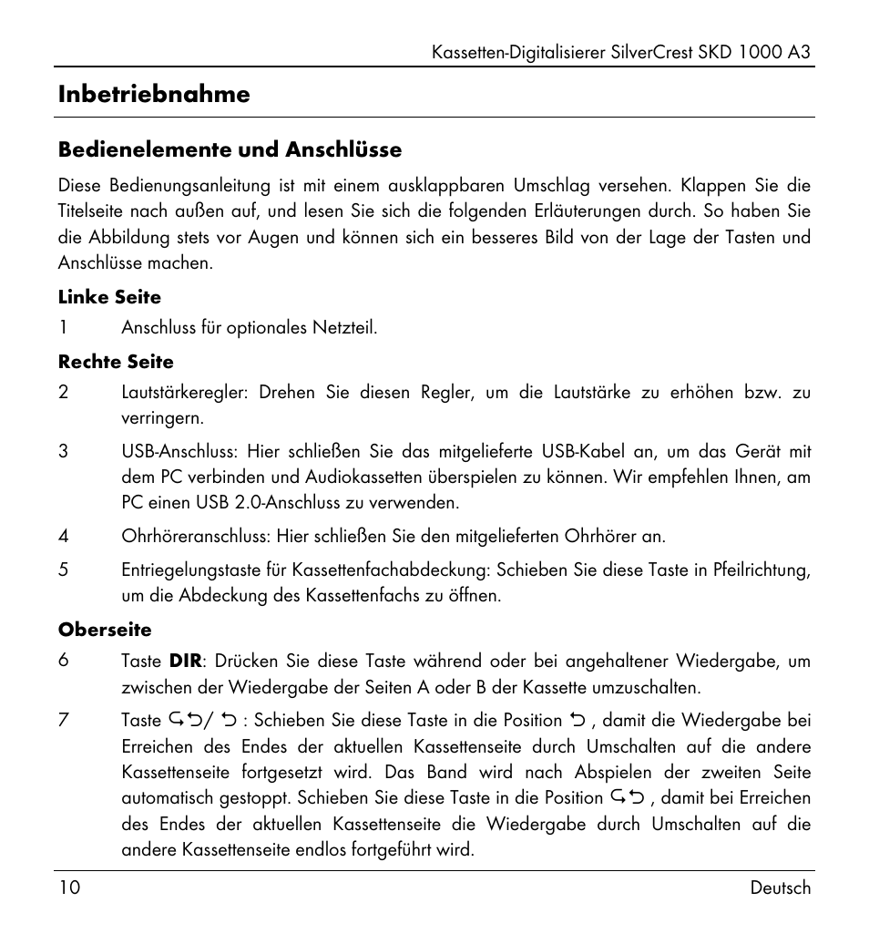 Inbetriebnahme | Silvercrest SKD 1000 A3 User Manual | Page 12 / 140
