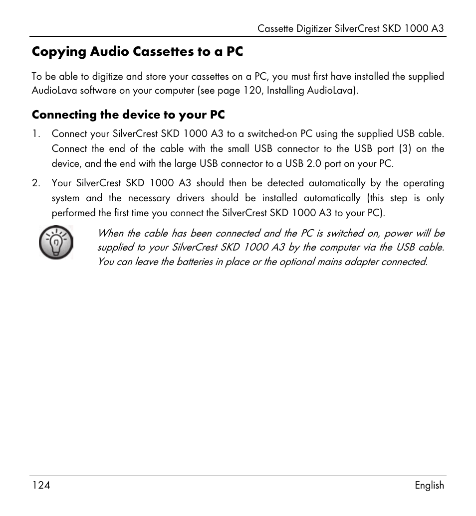 Copying audio cassettes to a pc | Silvercrest SKD 1000 A3 User Manual | Page 126 / 140