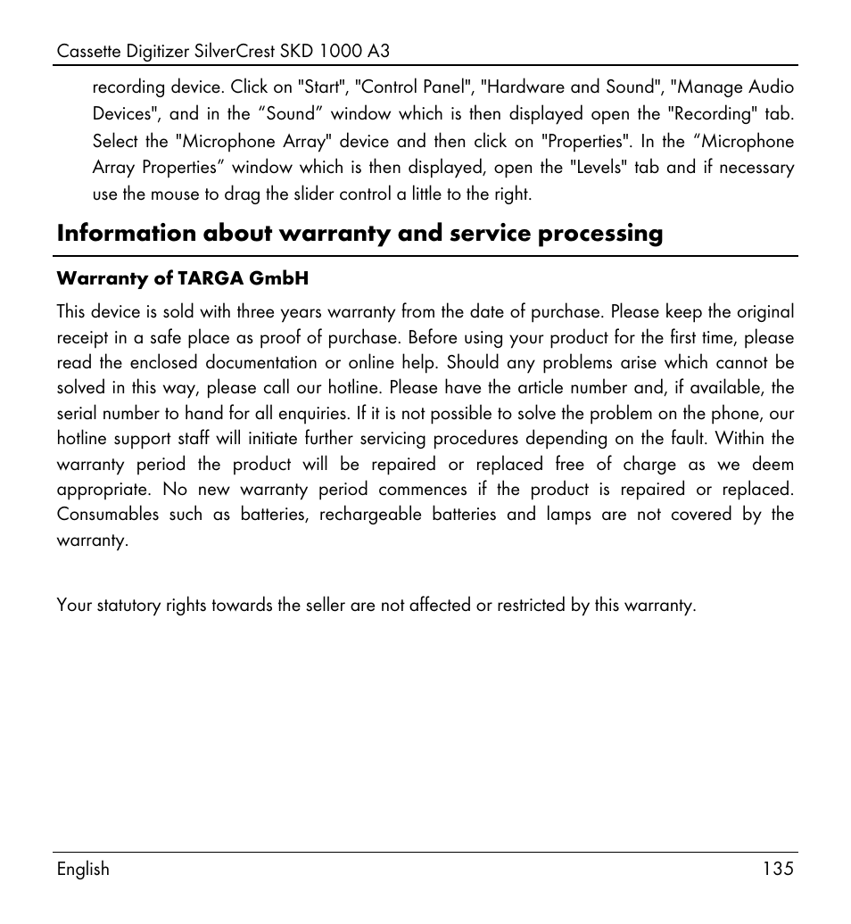 Information about warranty and service processing | Silvercrest SKD 1000 A3 User Manual | Page 137 / 140