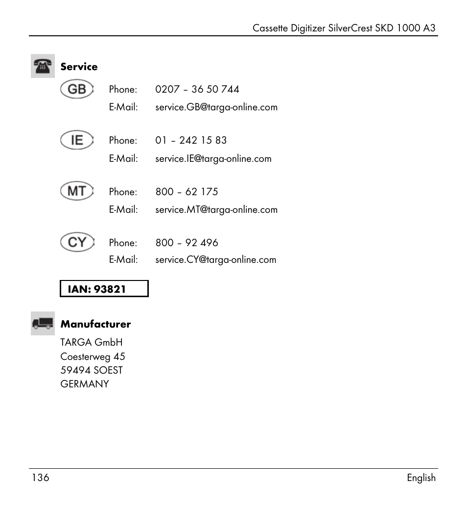 Silvercrest SKD 1000 A3 User Manual | Page 138 / 140