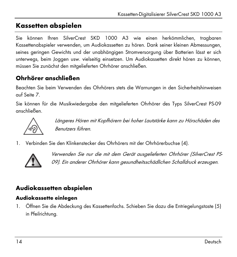 Kassetten abspielen | Silvercrest SKD 1000 A3 User Manual | Page 16 / 140