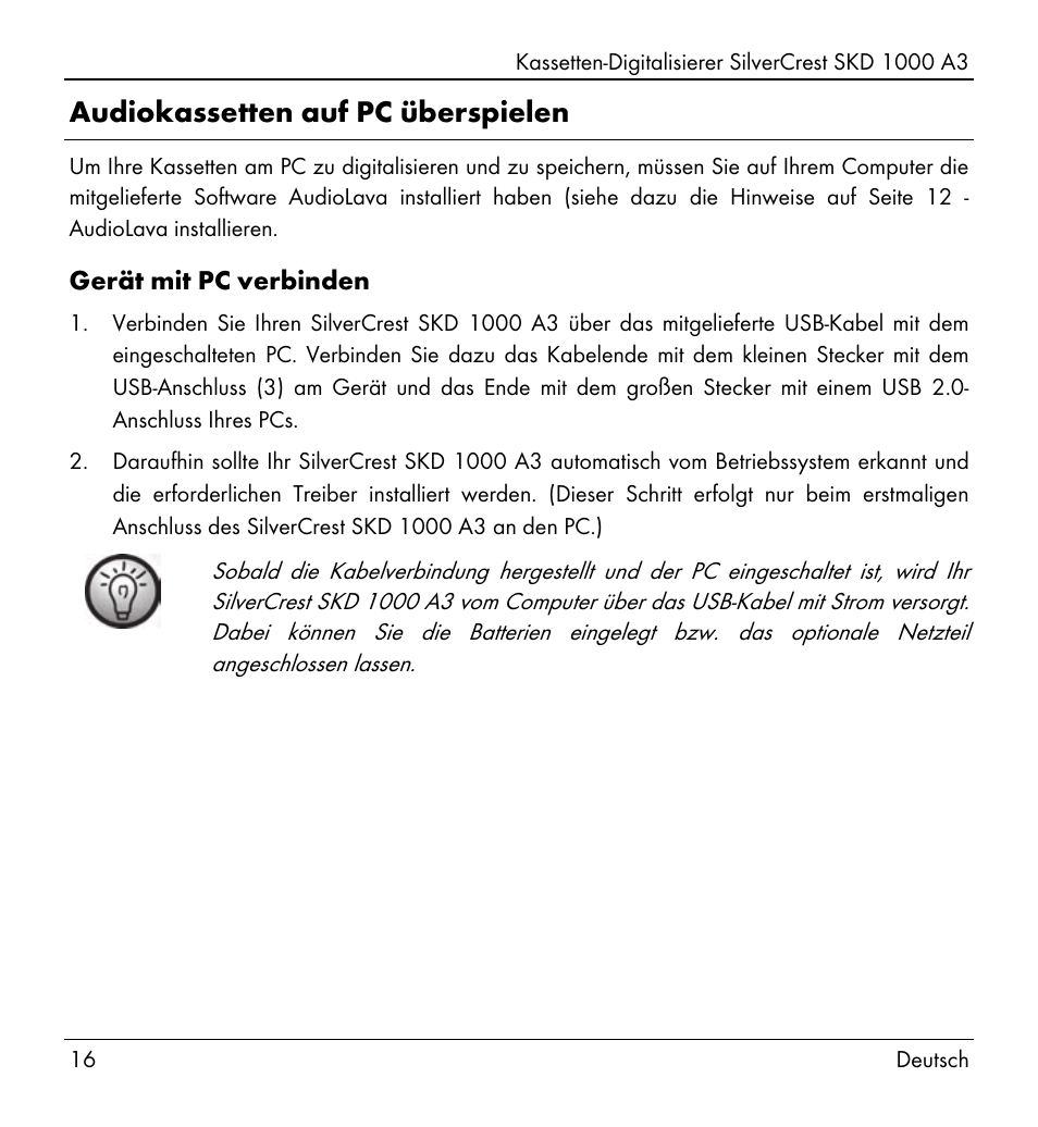 Audiokassetten auf pc überspielen | Silvercrest SKD 1000 A3 User Manual | Page 18 / 140