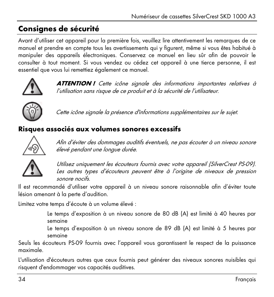 Consignes de sécurité | Silvercrest SKD 1000 A3 User Manual | Page 36 / 140