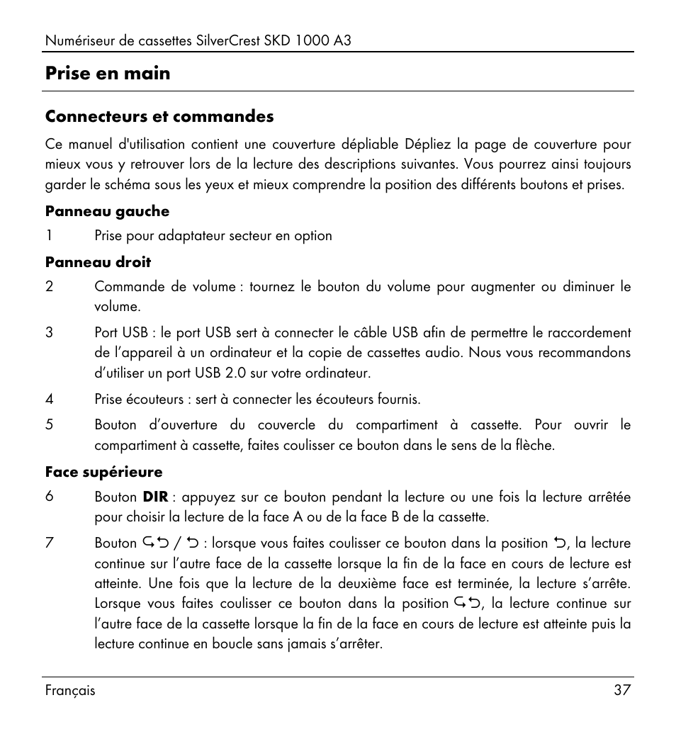 Prise en main | Silvercrest SKD 1000 A3 User Manual | Page 39 / 140