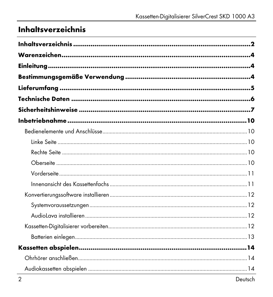 Silvercrest SKD 1000 A3 User Manual | Page 4 / 140
