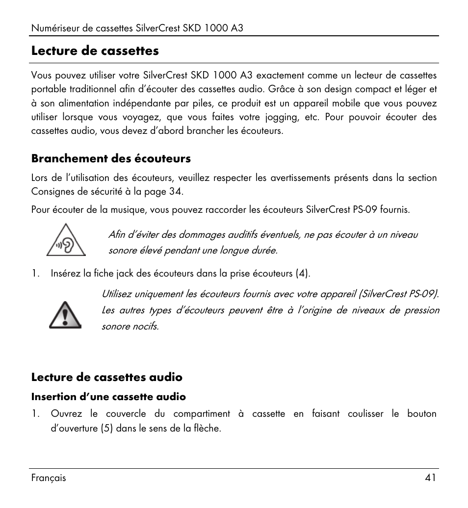 Lecture de cassettes | Silvercrest SKD 1000 A3 User Manual | Page 43 / 140