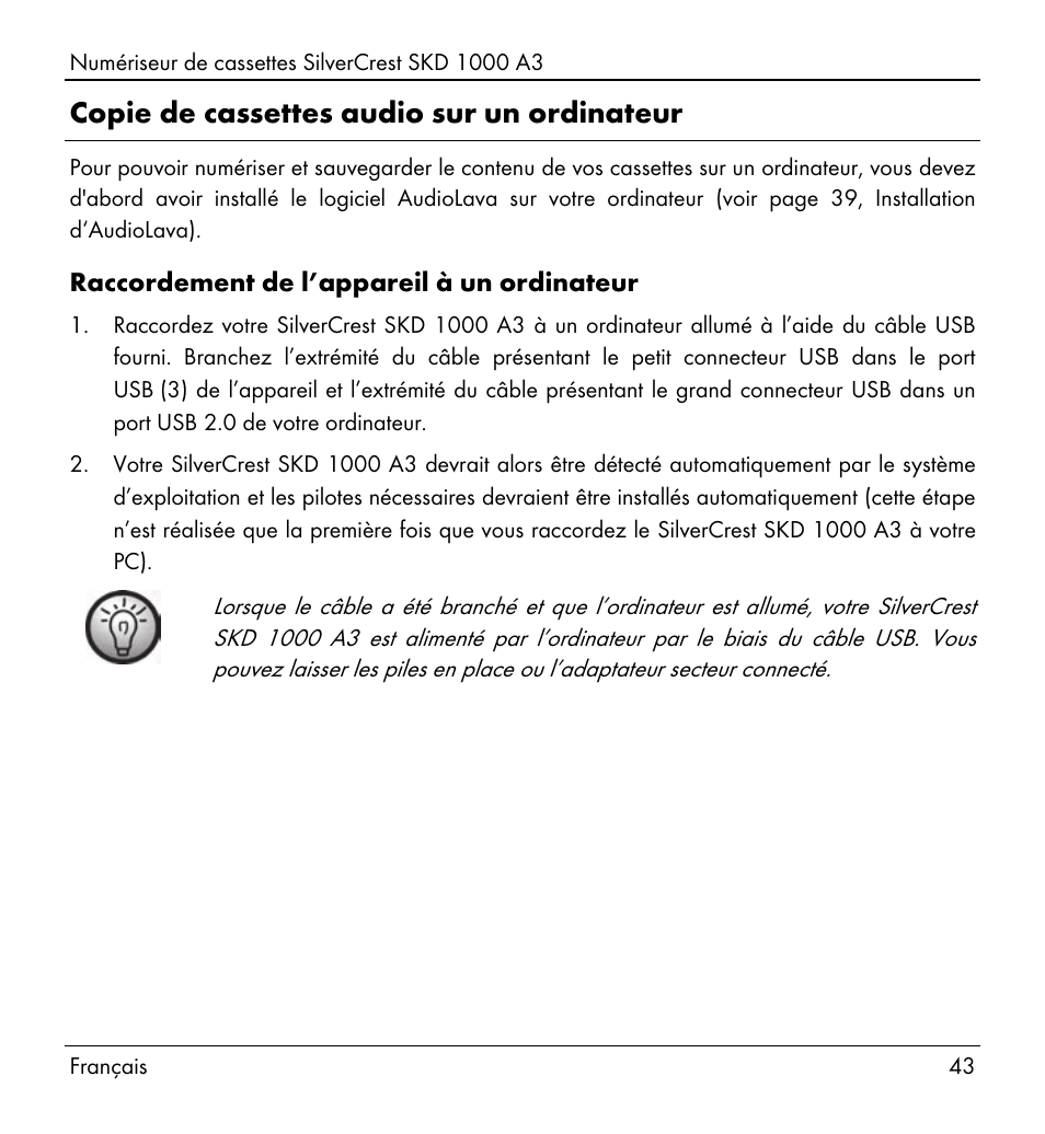 Copie de cassettes audio sur un ordinateur | Silvercrest SKD 1000 A3 User Manual | Page 45 / 140