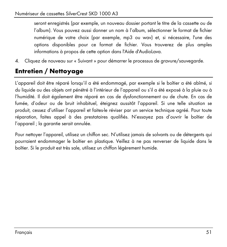 Entretien / nettoyage | Silvercrest SKD 1000 A3 User Manual | Page 53 / 140