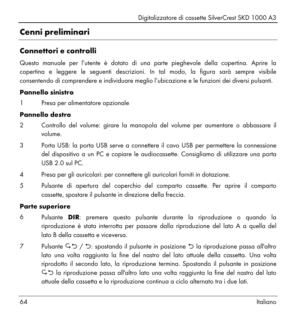 Cenni preliminari | Silvercrest SKD 1000 A3 User Manual | Page 66 / 140
