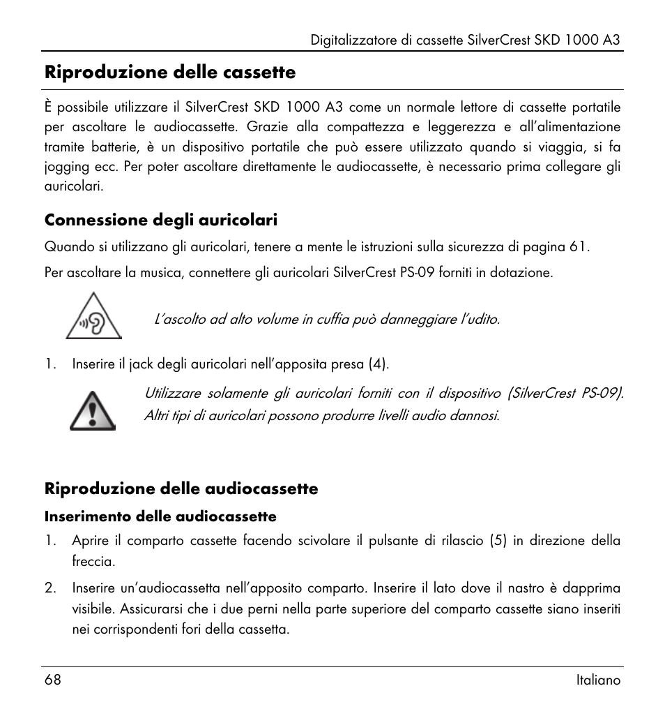 Riproduzione delle cassette | Silvercrest SKD 1000 A3 User Manual | Page 70 / 140