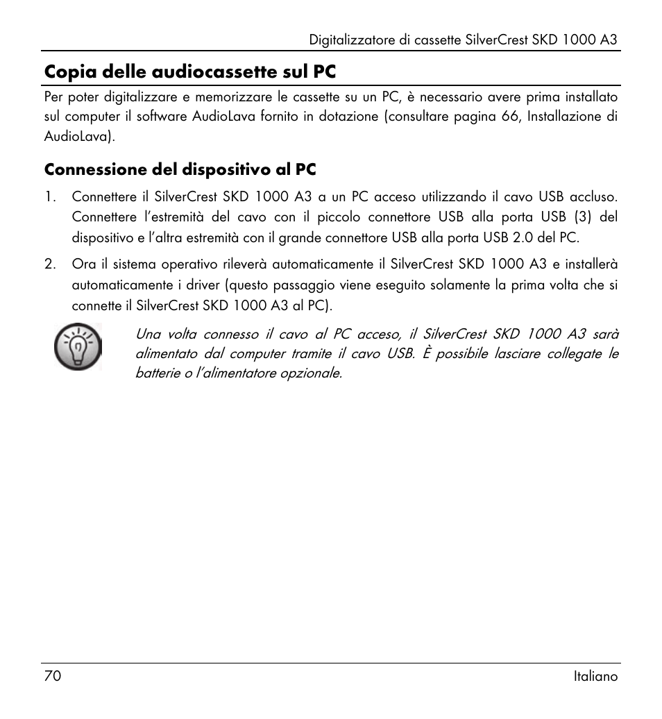 Copia delle audiocassette sul pc | Silvercrest SKD 1000 A3 User Manual | Page 72 / 140