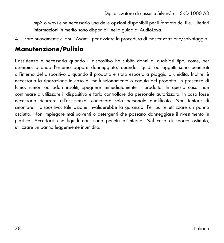Manutenzione/pulizia | Silvercrest SKD 1000 A3 User Manual | Page 80 / 140