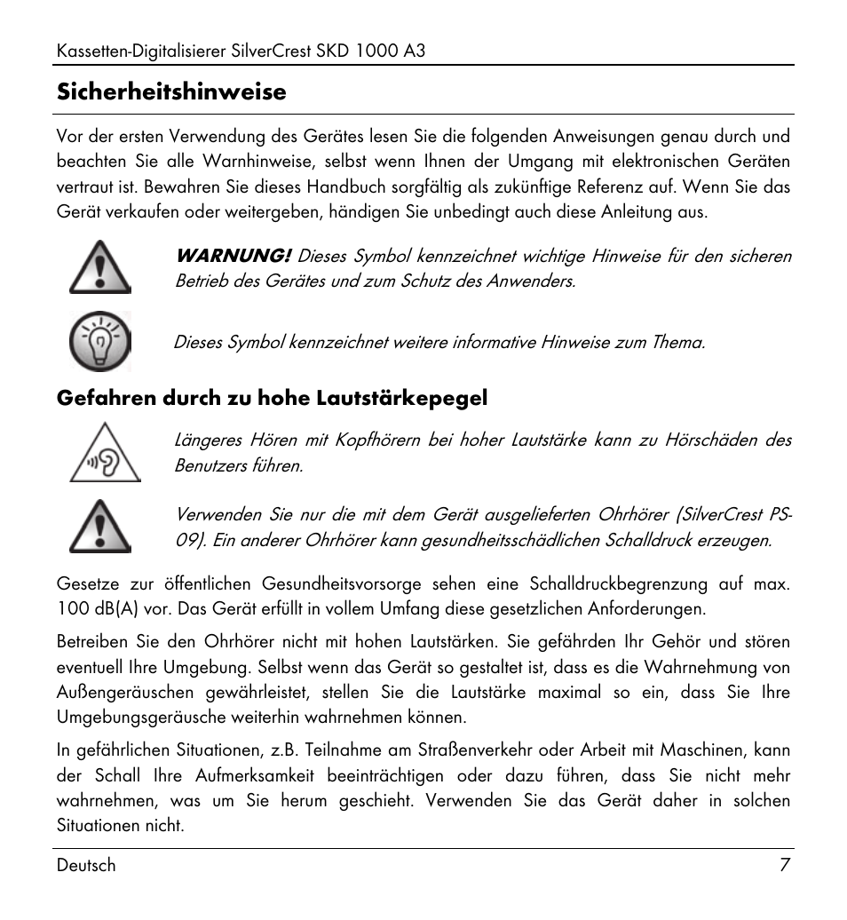Sicherheitshinweise | Silvercrest SKD 1000 A3 User Manual | Page 9 / 140